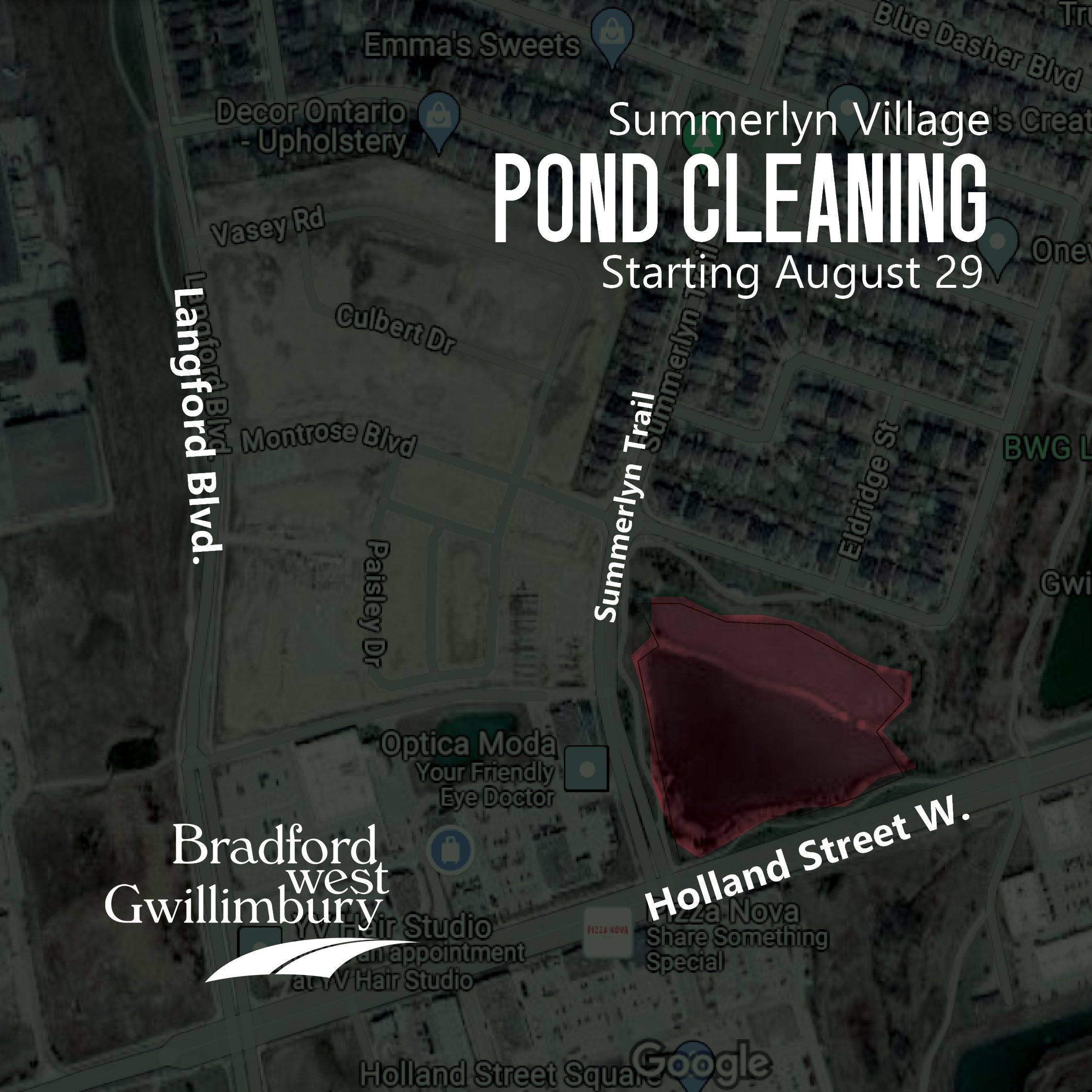 Map of pond site and surrounding area