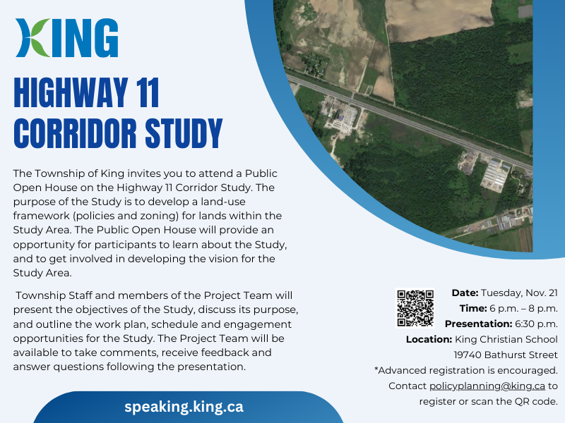 Highway 11 Corridor Study Notice of Public Open House with QR Code