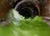 View from inside of a drain pipe with green dye