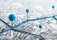 Map with blue pins on it
