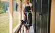 Kennel employee walking dog