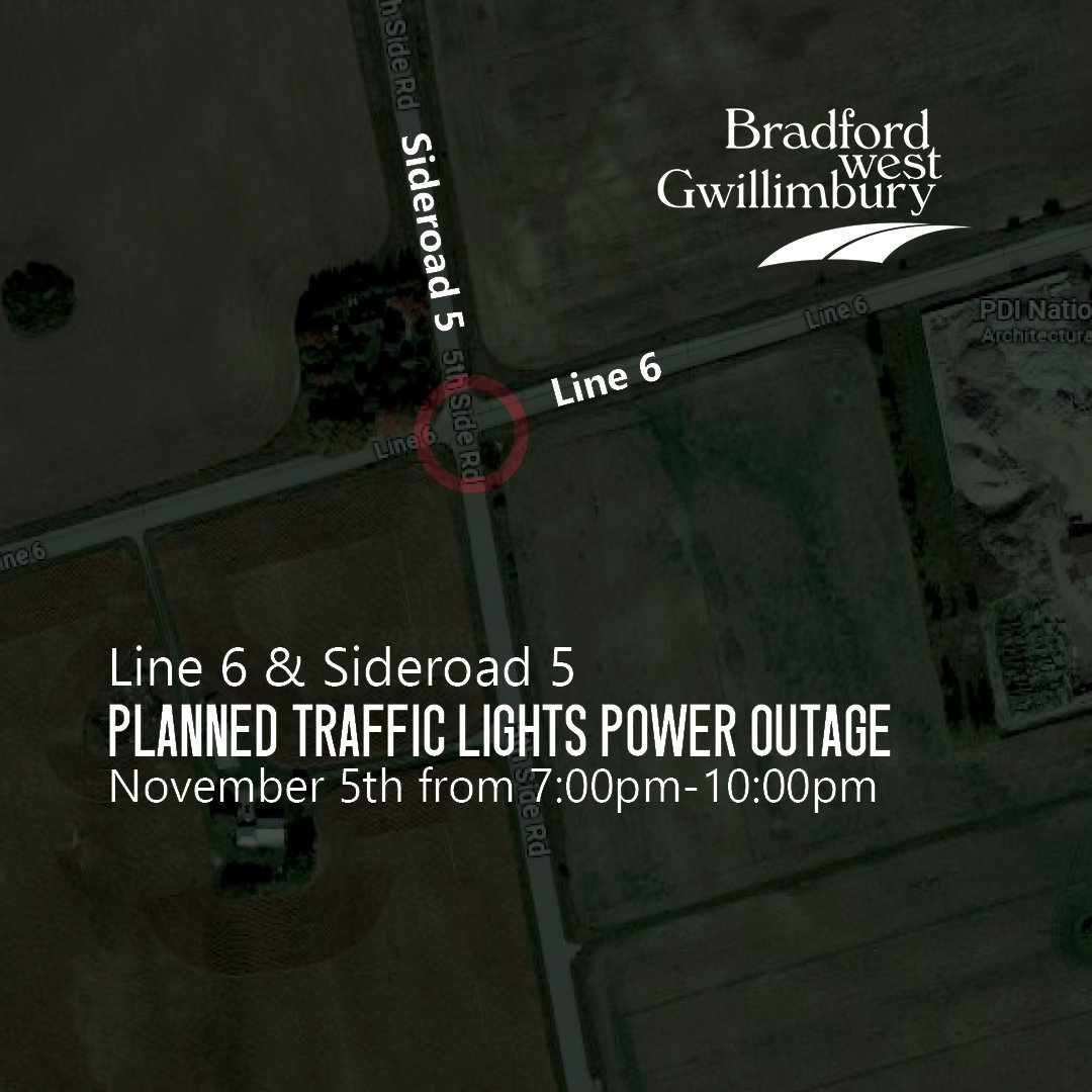 Map of Traffic Lights Service Disruption at Line 6 and Sideroad 5