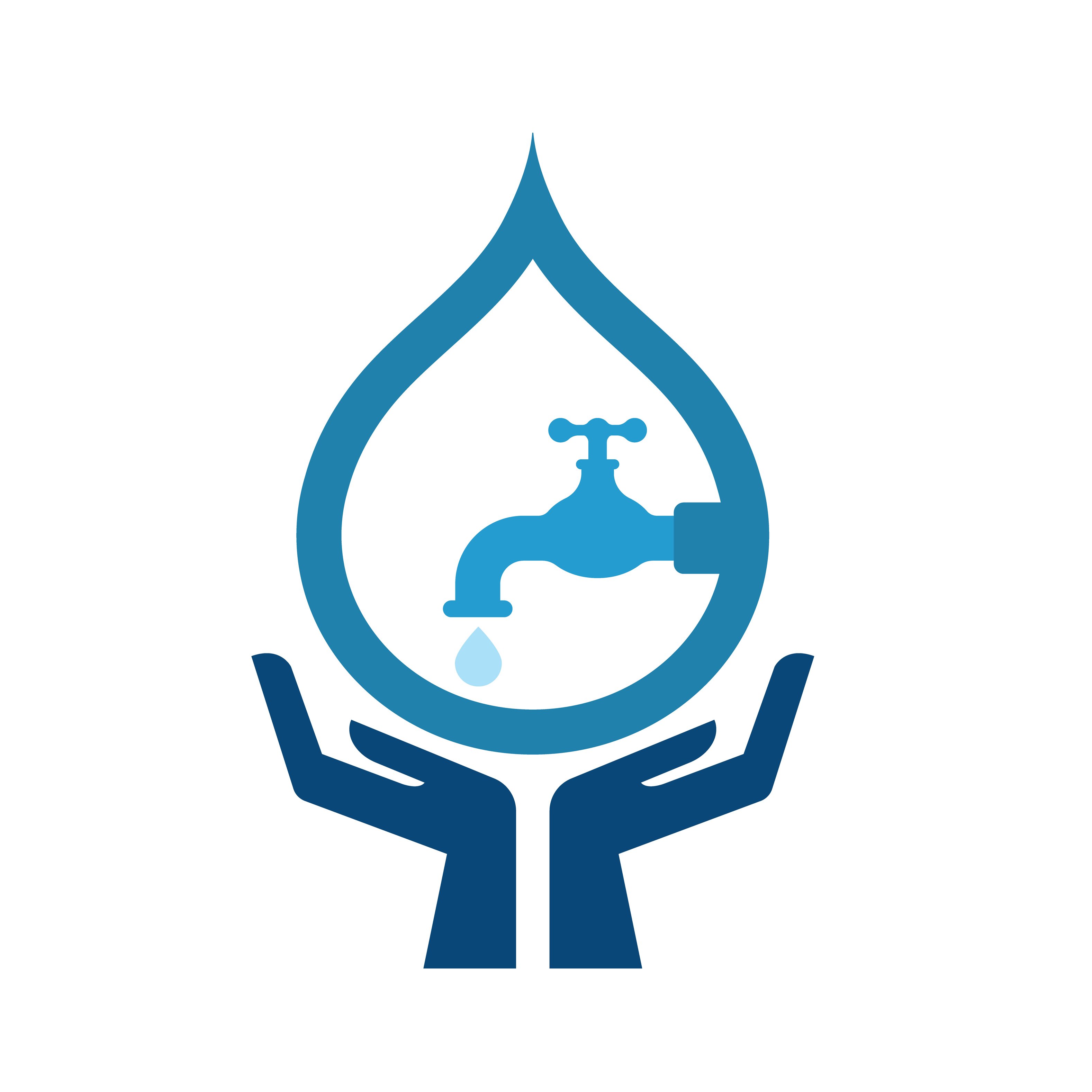 Graphic image with a water drop and hands holding the water