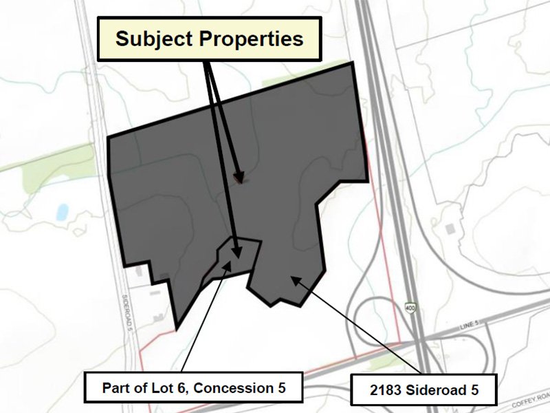 Image of subject properties outlined on map