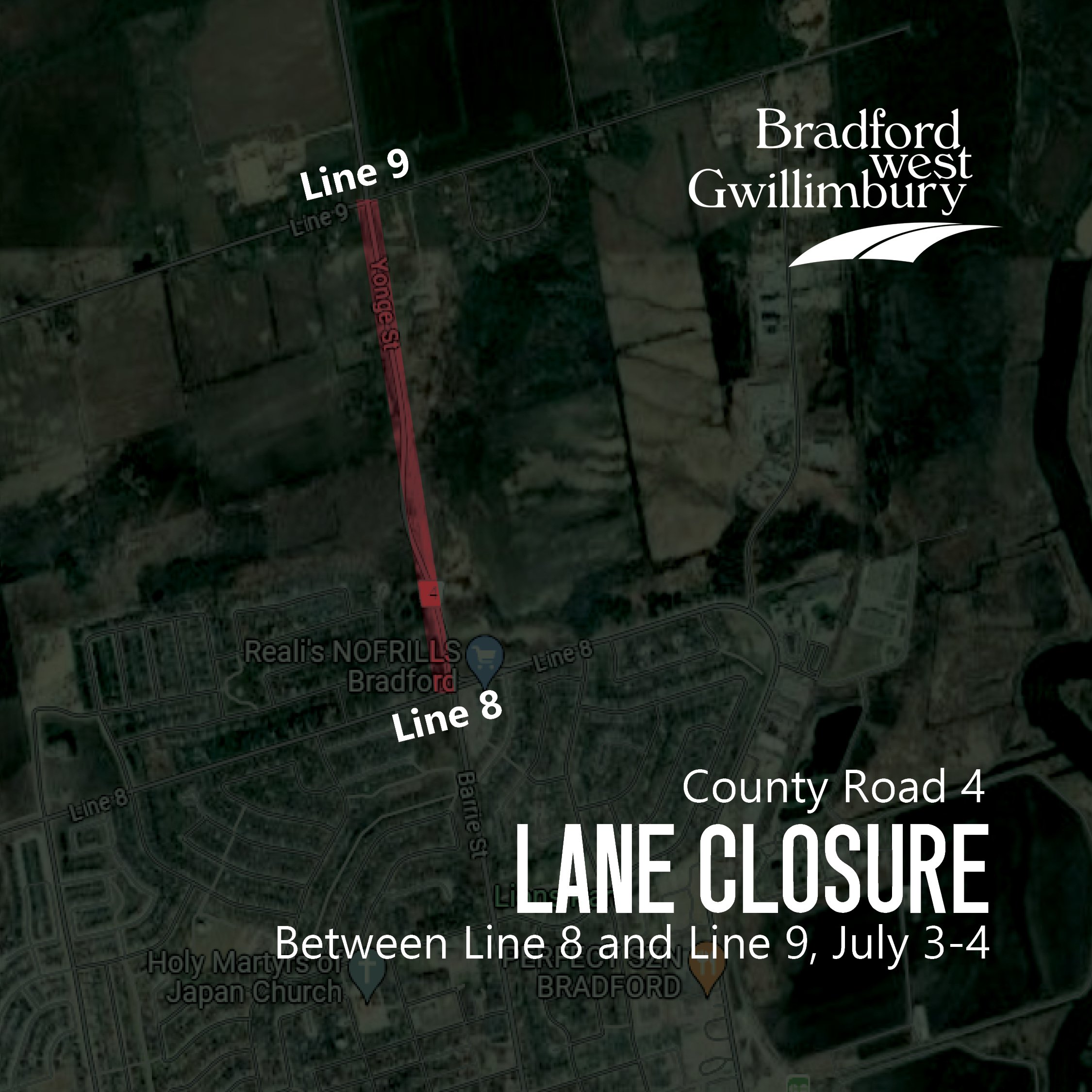 Map of County Road 4 between Line 8 and Line 9