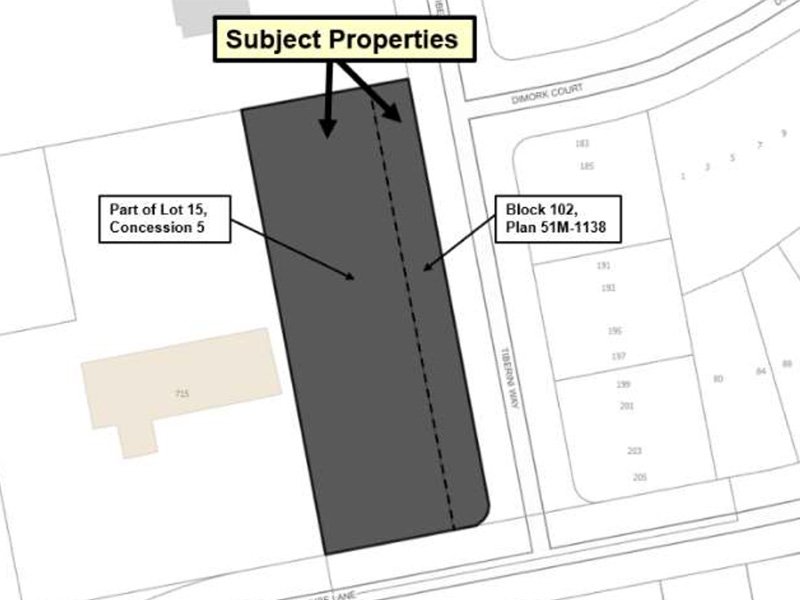 subject properties outlined on map