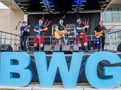 band on stage at event