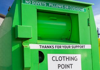 Photo of a green donation bin