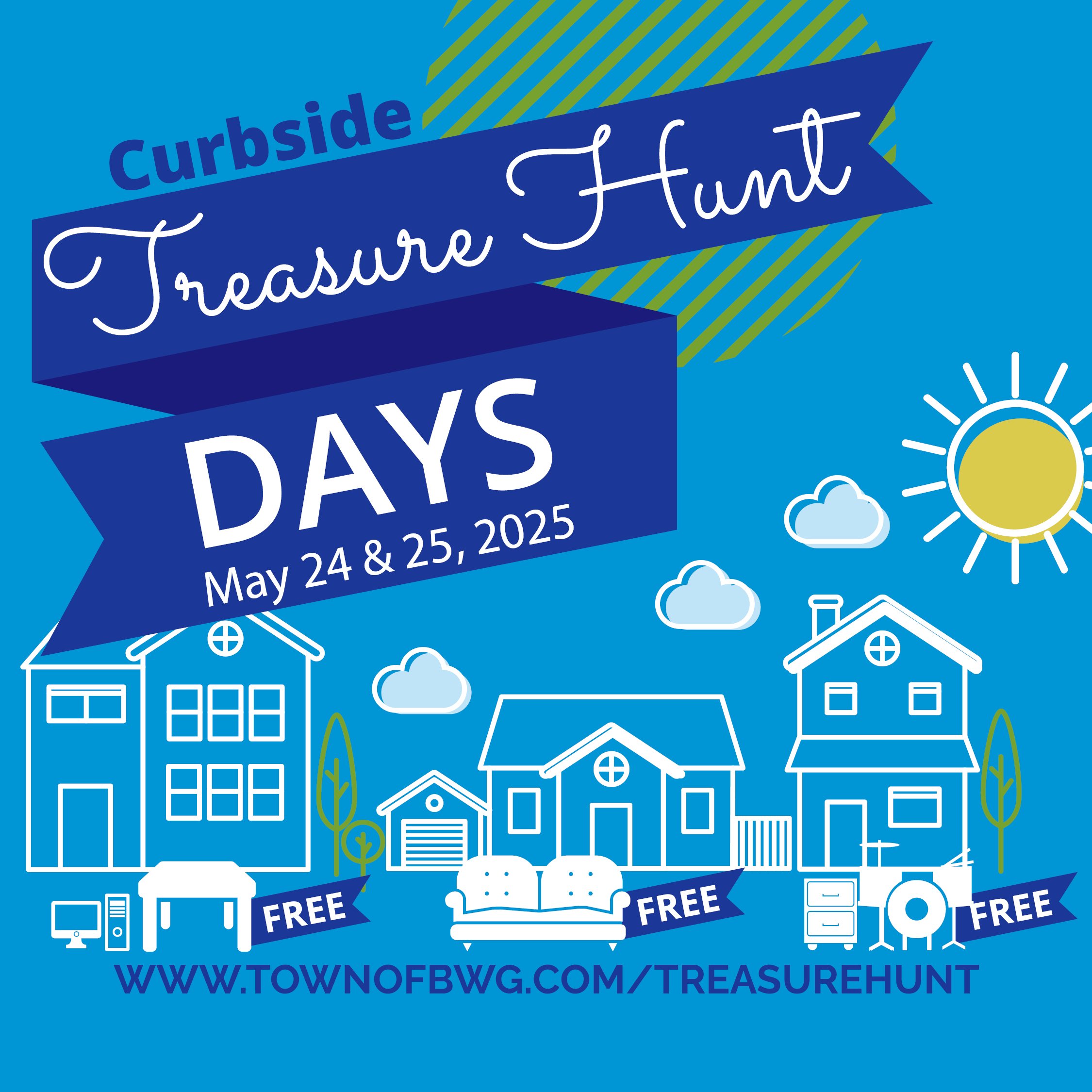 graphic showing curbside dates of May 24-25 with illustration of homes with items at curb