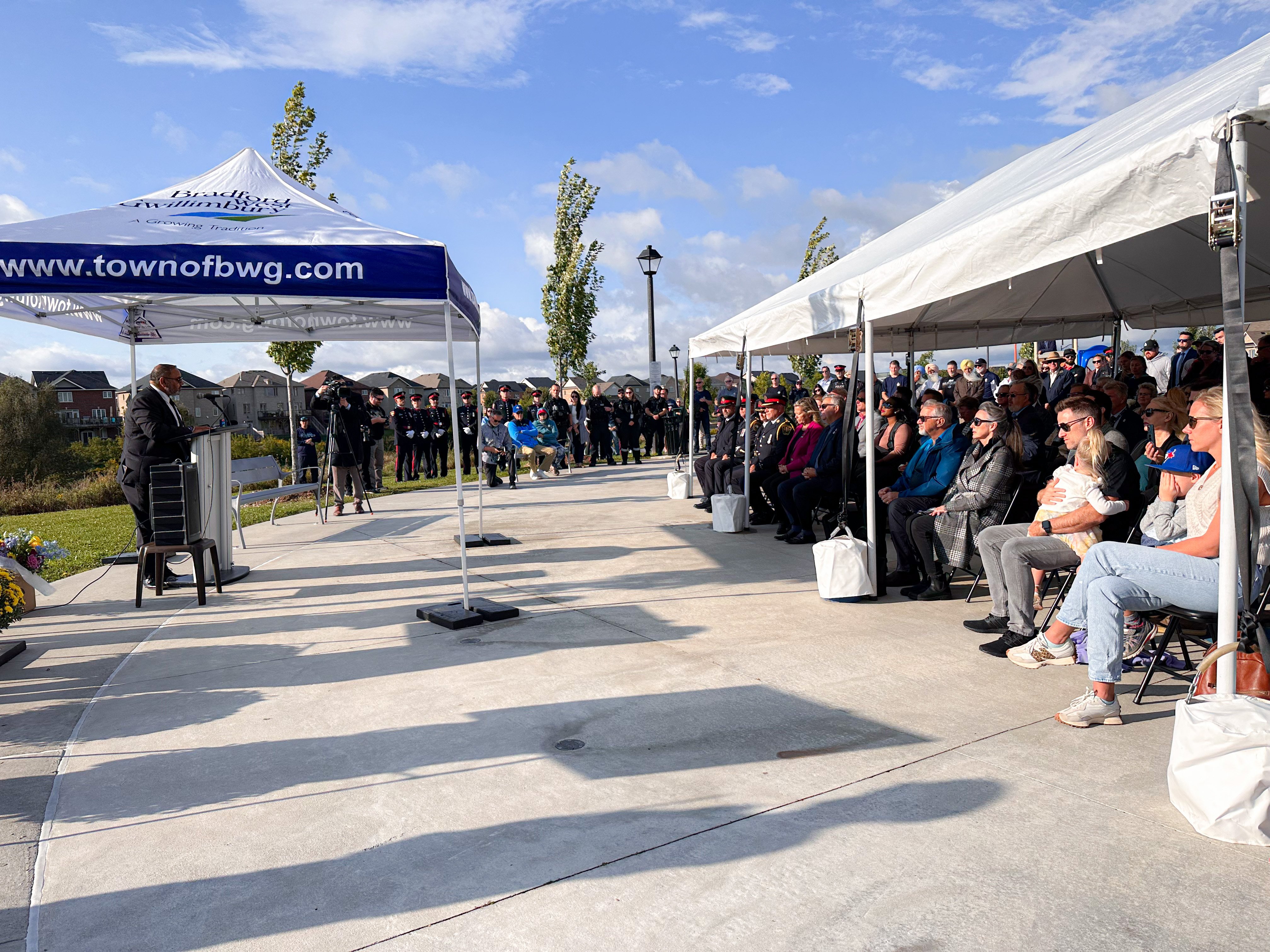 People at the Cst. Devon Northrup Memorial Park renaming ceremony