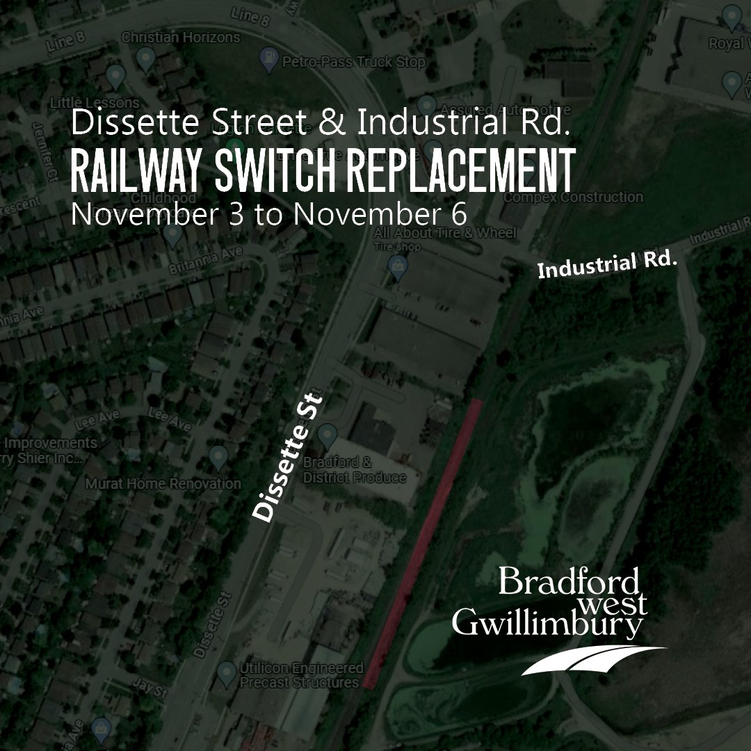 Map of the Railway Switch Replacement near Dissette St and Industrial Rd
