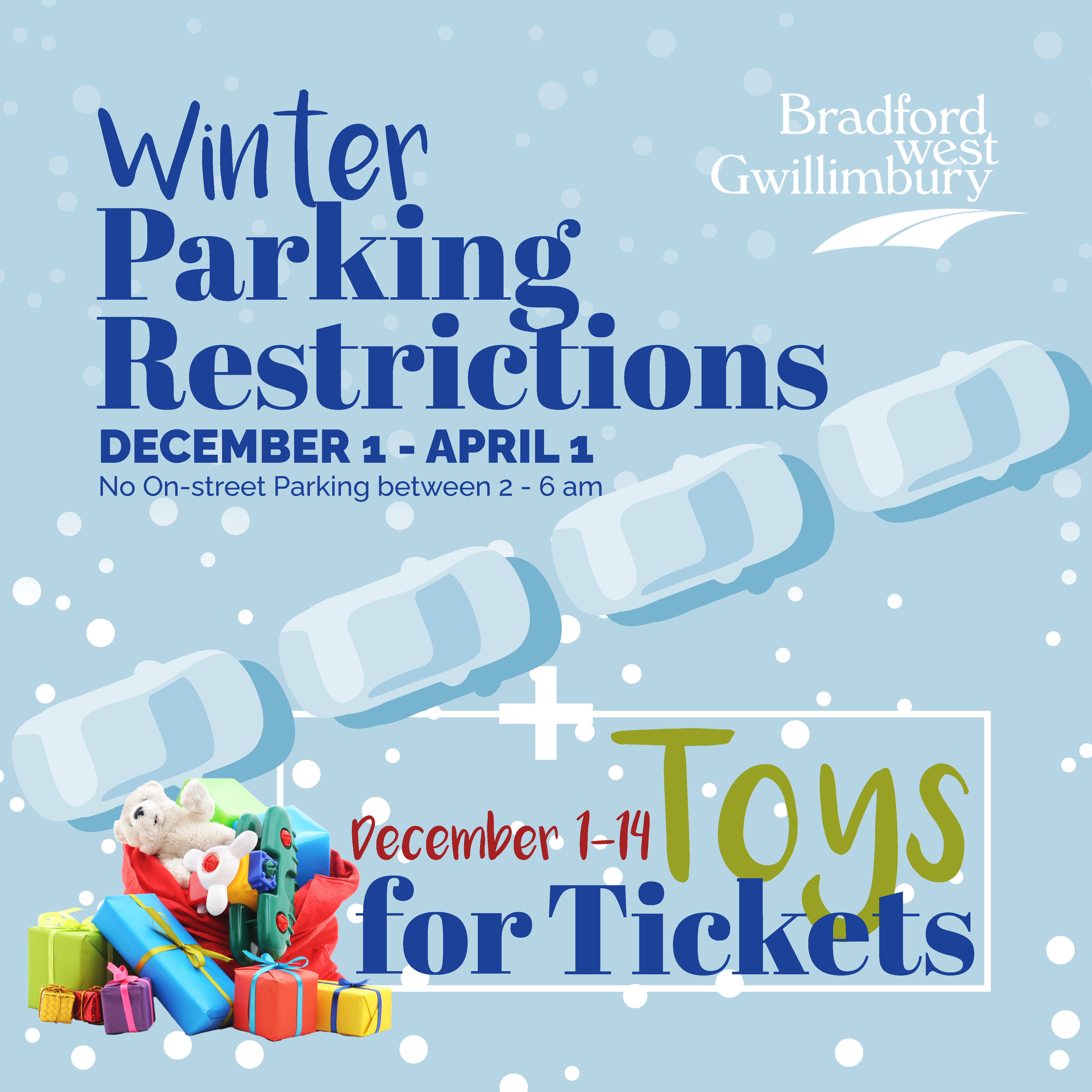 Graphic that reads "Toys for Tickets and Parking Restrictions"