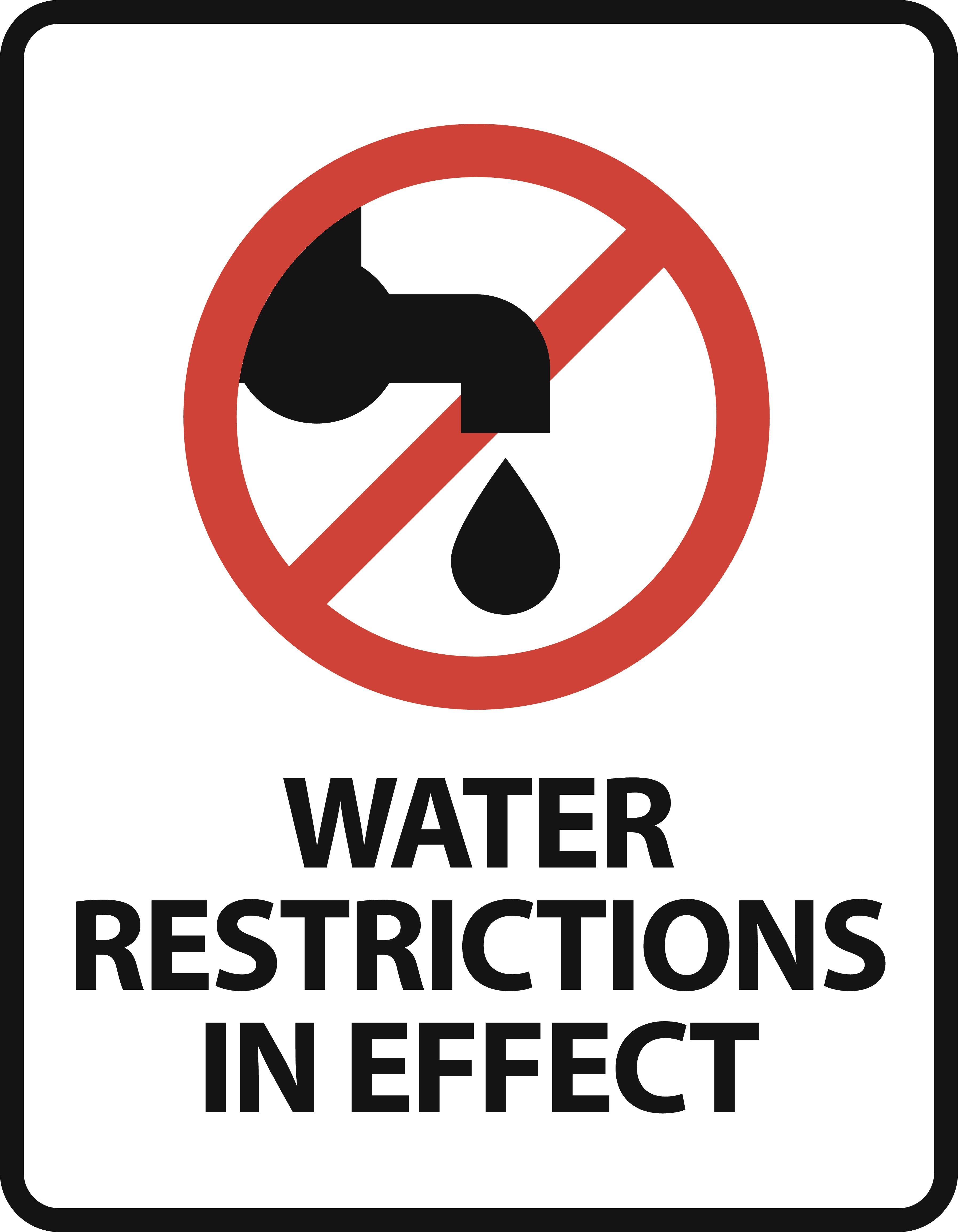 Image of water drop with an x through it to say water restrictions in effect