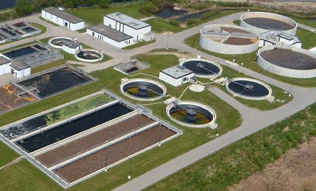 Aerial view of BWG's water pollution control plant on Dissette Street