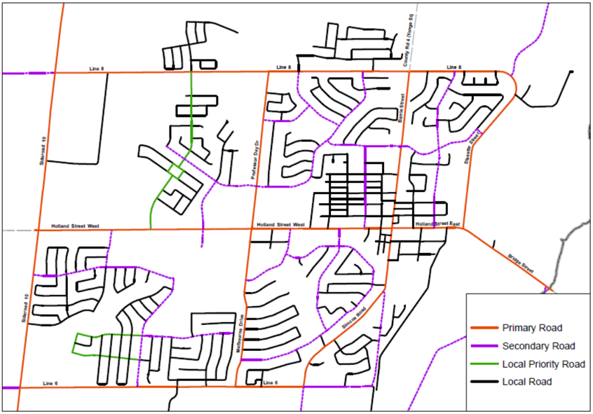 Map indicating snow removal priority across BWG
